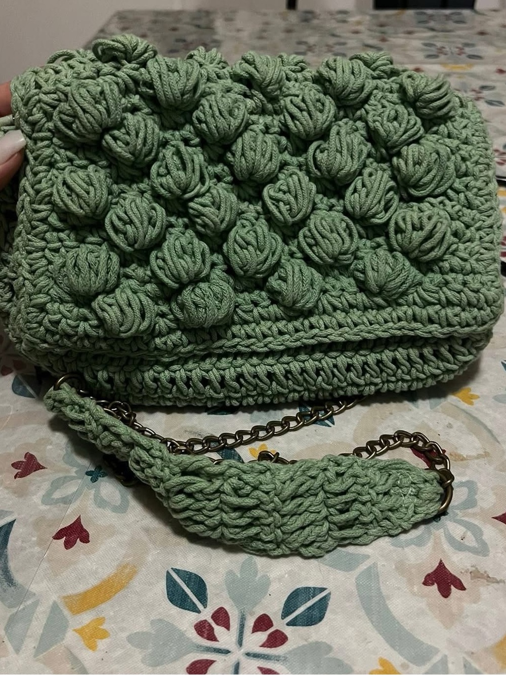 Women’s Textured Seafoam Green Knitted Crossbody Bag with Chain Strap